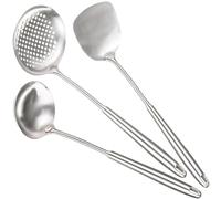 Berglander Set di Spatole per Wok, Utensili da Cucina in Acciaio Inossidabile - 17" Strumenti per Wok: Spatola, Mestolo, Schiumarola