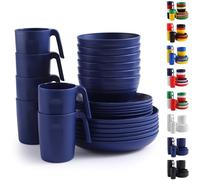 Berglander Set di stoviglie in plastica 24pcs per 6, EUR blu set di piatti e ciotole riutilizzabili include piatti per la cena, piatto da dessert, ciotole di cereali, tazze per casa, giardino, picnic