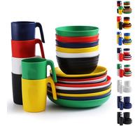 Berglander Set di stoviglie in plastica 24pcs per 6, piatti riutilizzabili e set di ciotole includono piatti per la cena, piatto da dessert, ciotole di cereali, tazze per casa, picnic, campeggio