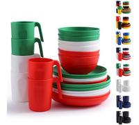 Berglander Set di stoviglie in plastica 24pcs per 6, set di piatti e ciotole riutilizzabili a colori IT include piatti da pranzo, piatto da dessert, ciotole di cereali, tazze per casa, giardino