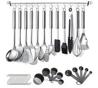 Berglander Set di utensili da cucina 38 pezzi in acciaio inossidabile con portautensili e ganci per appendere lavabile in lavastoviglie, per pentole