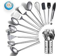 Berglander Set di utensili da cucina in acciaio inossidabile 13 pezzi, set di cucchiai da cucina con porta utensili antiaderente e resistente al calore, lavabile in lavastoviglie