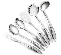 Berglander Set di utensili da cucina in acciaio inossidabile 6 pezzi, gadget da cucina includono set di spatole in metallo, schiumatoio, mestolo, cucchiaio da portata, schiumarola, forchetta