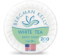 BERGMAN KELLY - Sapone per hotel - tè bianco, 1 oz, 200 PK - Sapone da bar di lusso in formato da viaggio, mini sapone rotondo avvolto singolarmente - Piccoli articoli da toeletta per Airbnb, Motel