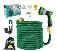 Bergmann® Tubo flessibile da giardino di alta qualità, tubo flessibile con 10 funzioni, tubo flessibile con supporto da parete 3/4 1/2", attacco a 3 canali in lattice (verde, 30 m)