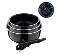 BERGNER Click&Cook Black Edition | Set di 3 casseruole da cucina da 16, 18 e 20 cm + manico ergonomico rimovibile | alluminio pressato e antiaderente | tutti i tipi di cucine e forno