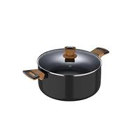 Bergner - Casseruola 20x11,5cm in alluminio con maniglie soft touch effetto legno e coperchio in vetro, linea Earth Black induzione