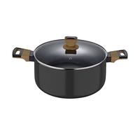 Bergner - Casseruola 24x13,5cm in alluminio con maniglie soft touch effetto legno e coperchio in vetro, linea Earth Black induzione
