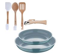 Bergner Click&Cook Set di 2 padelle Ø22 cm e Ø26 cm con manico rimovibile in alluminio pressato+Set di 3 utensili da cucina in silicone e legno