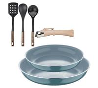Bergner Click&Cook Set di 2 padelle Ø22 cm e Ø26 cm con manico rimovibile in alluminio pressato+ Set di 3 utensili da cucina in PBT nero e rame