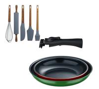 Bergner Click&Cook Set di 2 padelle Ø22Ø26 cm Alluminio pressato con manico staccabile+Set di 5 utensili da cucina in silicone e legno di acacia