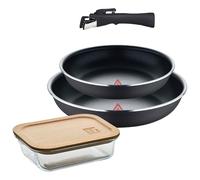 Bergner Click&Cook Set di 2 padelle Ø22Ø26 cm Alluminio pressato nero con manico staccabile+Ermetico da 650 ml in vetro borosilicato