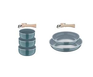 BERGNER Click&Cook Set di 7 padelle e pentole | Manici rimovibili | Rivestimento antiaderente | Adatto per induzione | Turchese