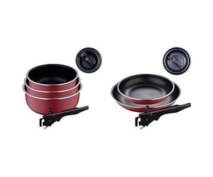 BERGNER Click&Cook - Set di 7 padelle e pentole | Manici rimovibili | Rivestimento antiaderente | Compatibile con induzione | In rosso