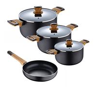 BERGNER EARTH BLACK - Pentole in alluminio pressato 7PC - Induzione - Rivestimento antiaderente ILAG Premium - Manici in legno - Lavabili a mano