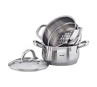 Set di 3 pezzi con casseruola e bollitore in acciaio inox satinato e a specchio Bergner Diempi