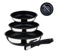 BERGNER| Juego de Sartenes de 4 Piezas, Acero Inoxidable y Antiadherente, Incluye 3 Sartenes de 18, 20 y 24 cm, Con 1 Mango Ergonómico Extraíble, Para Todo Tipo de Cocinas y Horno