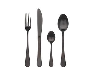 BERGNER Munich - Set di posate da 24 pezzi, 6 coltelli, 6 forchette, 6 cucchiai e 6 cucchiaini, acciaio inossidabile 18/10, design moderno e all'avanguardia, lavabile in lavastoviglie, nero opaco