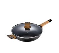 Bergner - Padella alta 28cm in alluminio con manico e maniglia soft touch effetto legno e coperchio in vetro, linea Earth Black induzione