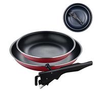 BERGNER Click&Cook Red Edition set padelle 22/26cm in alluminio antiaderente per induzione + manico ergonomico rimovibile - Adatte alla cottura in forno