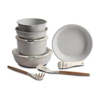 BERGNER CLICK&COOK - Set 10 PZS Pentole Easy Click Beige - Include padelle, casseruole, coperchi e utensili - Alluminio fuso - Rivestimento antiaderente in marmo - Maniglia staccabile