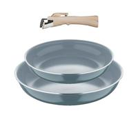 BERGNER CLICK&COOK - Set di 2 padelle (22 + 26 cm) con manico rimovibile - Alluminio pressato - Rivestimento interno grigio - Adatto a induzione - Verde