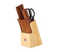BERGNER Set di 13 coltelli e Ceppo portacoltelli in Legno Naturale, Acciaio Inossidabile