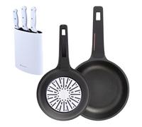 Bergner Set di padelle con 2 padelle, Ø 20 x 24 cm, in alluminio pressofuso + set di 3 coltelli con blocco in acciaio inox