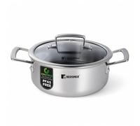 BERGNER STEELBLUE | Padella ibrida Tri-Ply senza PFAS 20 cm con coperchio in vetro | Rivestimento in ceramica CERATECH | Acciaio inossidabile | 3 strati | Adatto a induzione | Resistente ai graffi
