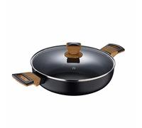 Bergner - Tegame 28x7,5cm in alluminio con maniglie soft touch effetto legno e coperchio in vetro, linea Earth Black induzione