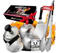 BERGVIBES Set per Smashare Hamburger, Set da 6 Pezzi in Acciaio Inox, Pressa per Hamburger Smash, 2 x Campana per Hamburger, Pressa per Hamburger in Alluminio, Spatola per Plancha, Pressa per