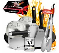 BERGVIBES Smash Burger Set da 6 pezzi in acciaio inox per Plancha, 2 campane hamburger, pressa per hamburger, smasher, patty, pinze per barbecue, hamburger smasher set, set regalo ideale (esclusivo)
