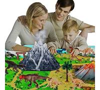 BERHICHAD Dinosauro giocattoli set modello vulcano spray luce blu con tappetino da gioco alberi per creare un mondo Dino per bambini (XY01701)