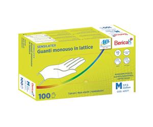 Bericah GUANTO MONOUSO SENSILATEX IN LATTICE TALCATO AQL 1,0 TAGLIA M 100 PEZZI