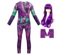 Berich Costume da principessa per ragazze, costume con parrucca, tuta viola, set per Halloween, Giornata mondiale del libro, settimana, gioco di ruolo, travestimento per ragazze 7-8 anni, 140