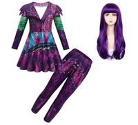 Berich Set di costumi da discendenti da Mal, per bambini, con pantaloni, travestimento da principessa, per ragazze, giochi di ruolo, discendenti, 9-10 anni (viola, 140)
