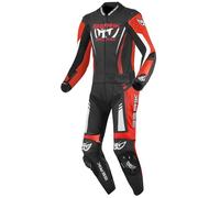 Berik Absolute GP2 Tuta in pelle da moto a due pezzi, nero/rosso neon/bianco, Taglia 48