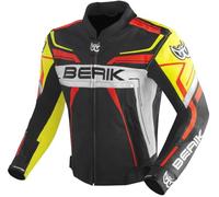 Berik Absolute Race Giacca in Pelle da Moto, Nero/Giallo Neon/Rosso Neon/Bianco, 48
