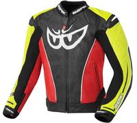 Berik Street Giacca in pelle da moto, nero/rosso/giallo, Taglia 52