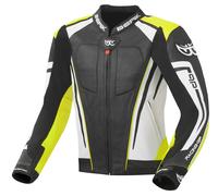 Berik Striper Evo Giacca in pelle per moto, nero/bianco/giallo, Taglia 50