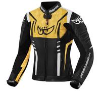 Berik Striper Giacca in pelle da moto da donna, Nero/bianco/oro, Taglia 46