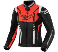 Berik Striper Giacca in pelle da moto da donna, nero/bianco/rosso, Taglia 46