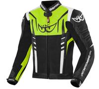 Berik Striper Giacca in pelle per moto, nero/bianco/giallo neon, Taglia 52