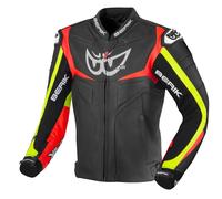 Berik Wild Chase Giacca in pelle da moto, nero/bianco/rosso/giallo, Taglia 54