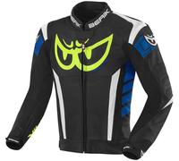 Berik Zakura Giacca in pelle per moto, nero/bianco/blu/giallo, Taglia 56