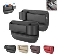 Berimat For Car,Car Gap Filler Organizer,Adjustable Car Seat Storage Box,Car Leather Cup Holder Gap Bag,Universal Leather Storage Box (Black,2Pcs)