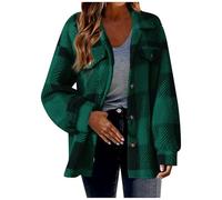 Berimaterry Giacche a quadri per le donne UK Camicie scozzesi a maniche lunghe in flanella con risvolto giacca con tasche vestibilità causale autunno inverno giacca camicetta, Verde, M