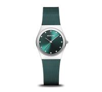 BERING 12927-808 Orologio da donna al quarzo, orologio da polso con cassa in acciaio inossidabile color argento da 27 mm e quadrante verde, cinturino in maglia milanese, vetro zaffiro, 3 ATM