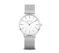 BERING 14134-004 Orologio da donna al quarzo, orologio da polso con cassa in acciaio inossidabile color argento da 34 mm e quadrante bianco, cinturino in maglia milanese, vetro zaffiro, 3 ATM