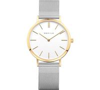 BERING 14134-010 Orologio da donna al quarzo, orologio da polso con cassa in acciaio inossidabile color oro da 34 mm e quadrante bianco, cinturino in maglia milanese, vetro zaffiro, 3 ATM